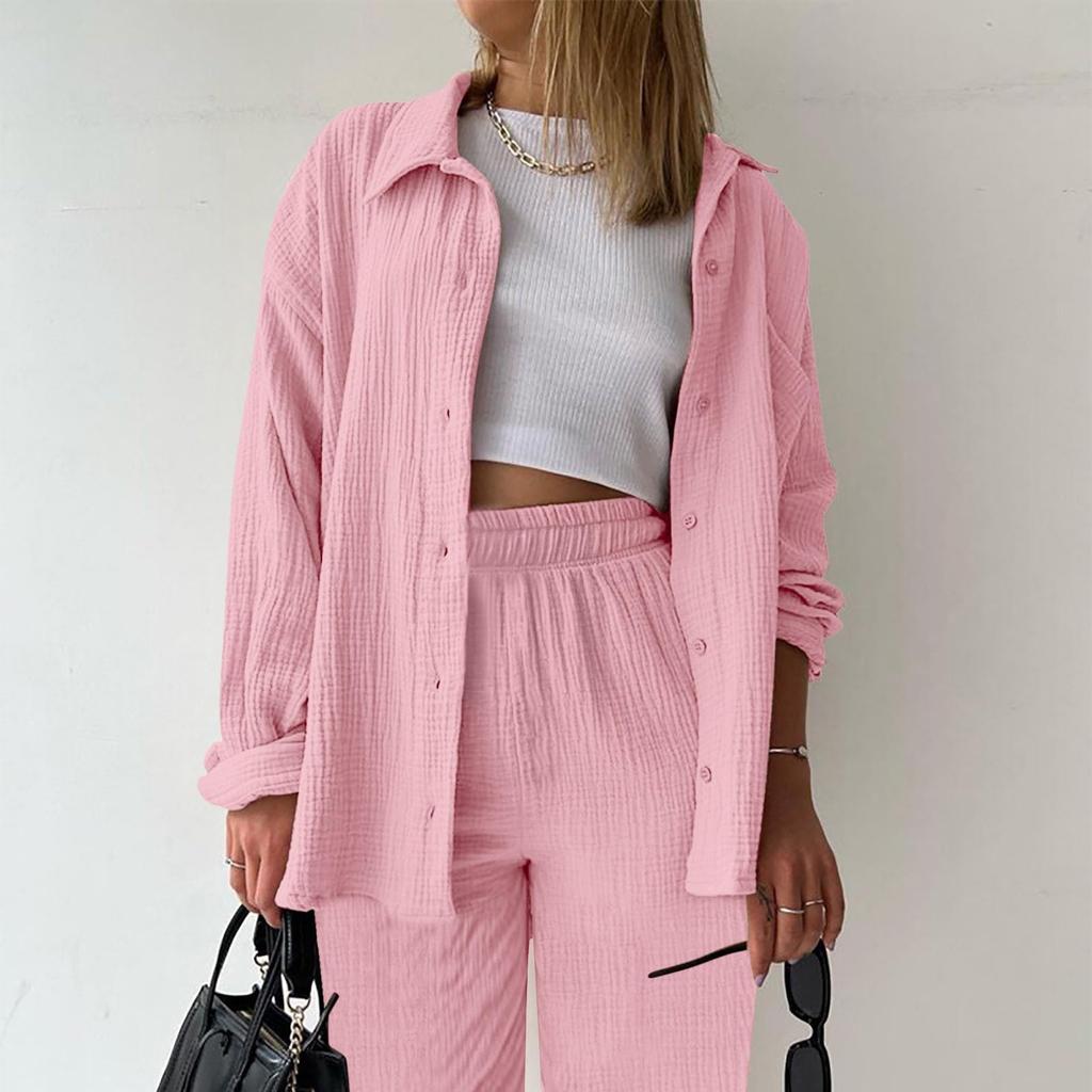 Zweiteiliger Anzug für Damen, Sommer, Musselin-Shirt und Hose, Kleidung, zweiteiliger Strandanzug, zweiteiliger Anzug für Damen XL