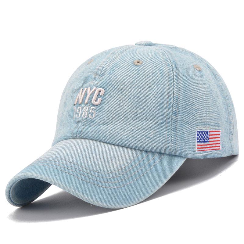 Denim-Baseballkappe für Männer und Frauen, modische Buchstaben-Stickerei, verstellbarer Sonnenschutz im Freien, Hip-Hop-Mütze, Trucker-Mützen, Golfkappen himmelblaue