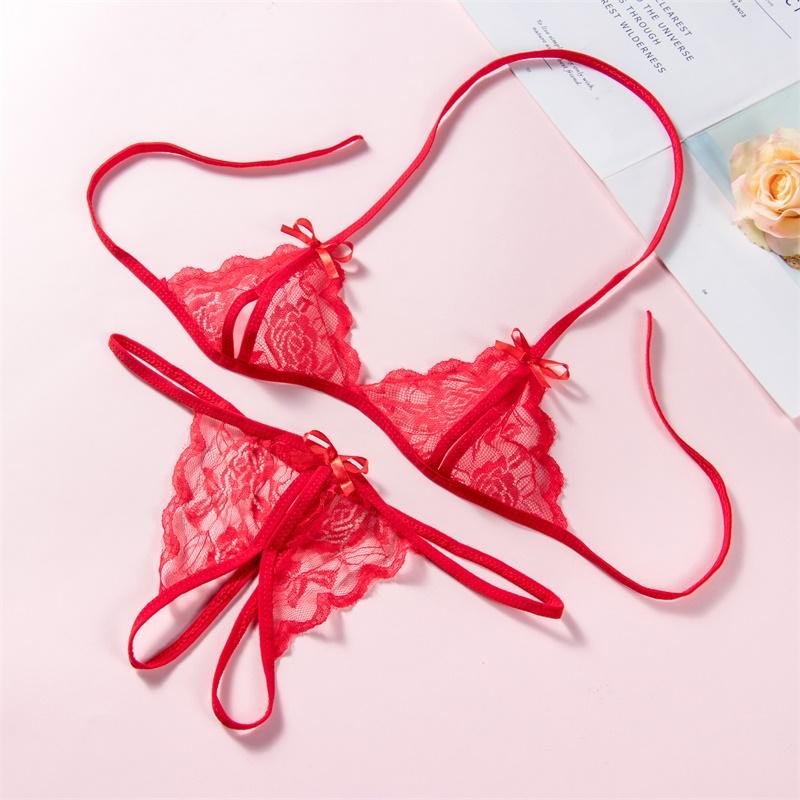 Sexy Dessous BH+Unterwäsche Slips Slips Bikini Nachtwäsche Spitze Damen-BH EMA One size rot