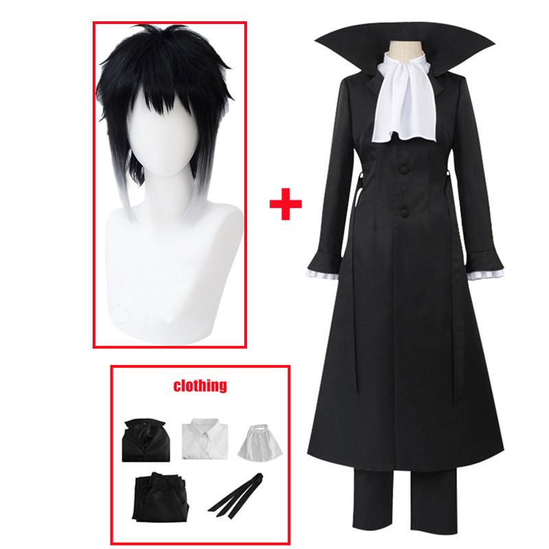 Anime Bungo Streunende Hunde Akutagawa Ryunosuke Cosplay Kostüm Graben Umhang Schwarze Uniform Anzüge Halloween Weihnachten Party Kleidung M-(Suit+Wig)