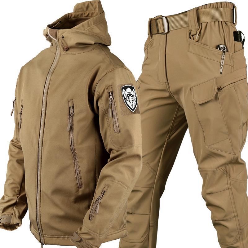 Verdickendes Herren-Militäruniform-Camo-Jacken- und Armee-Kampf-Multicam-Hemd, taktisches Jagd-Paintball-Hosen-Set L khaki