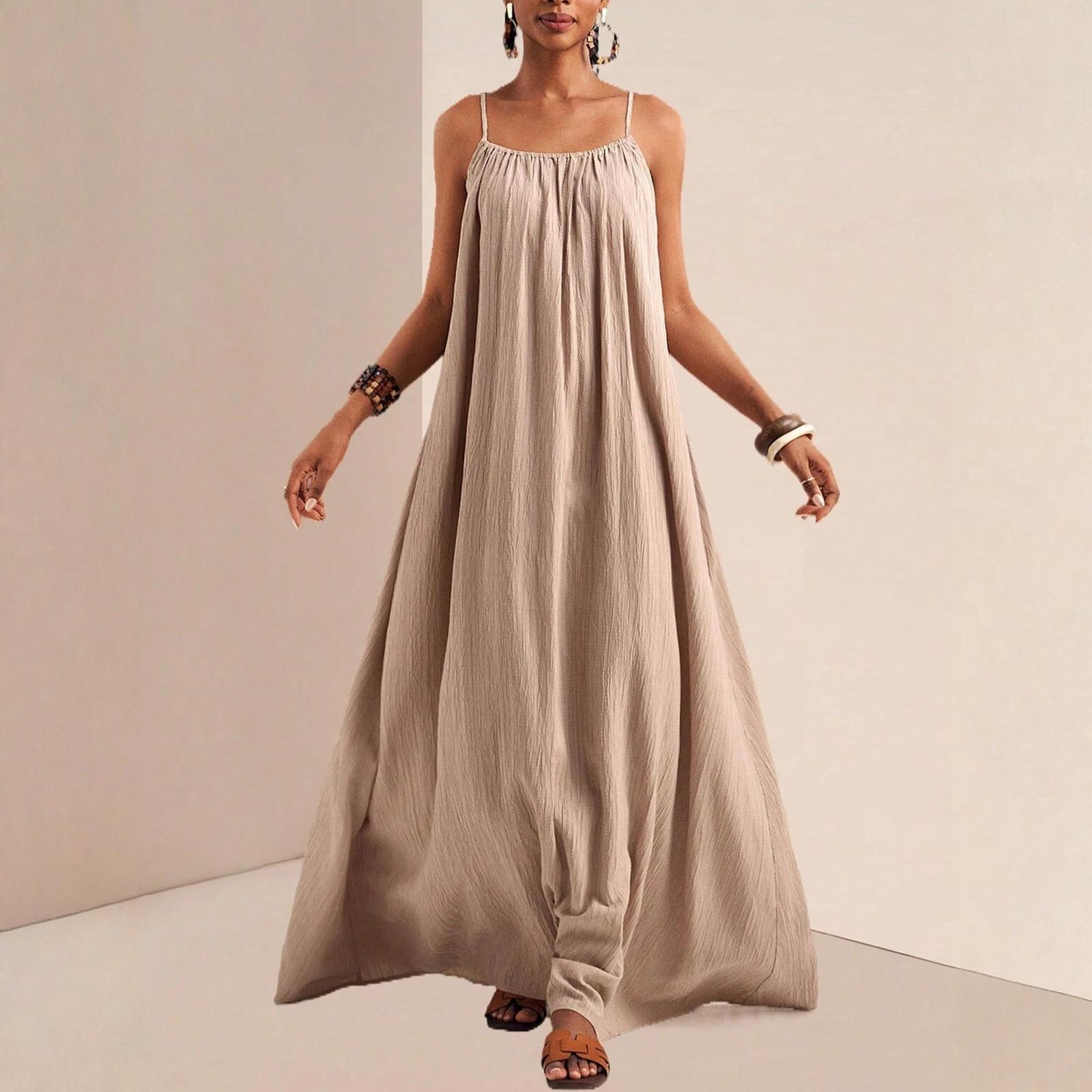 Damen Sommerkleider Ärmellose Maxikleider für den Strand für Damen Fließende Urlaubs-Kleider für Damen 2026 Elegante Kleider für Damen XL khaki