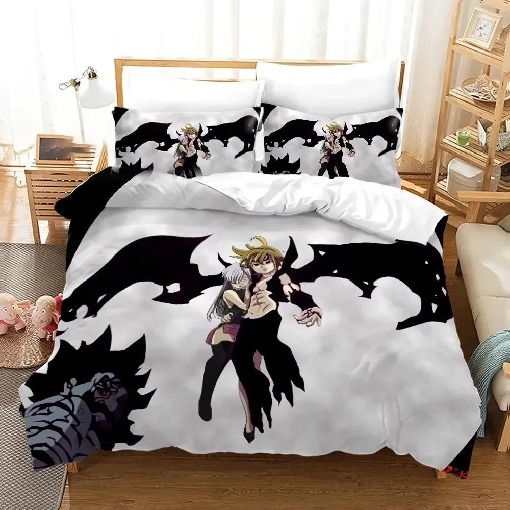 Seven Deadly Sins Anime Meliodas Bettwäsche-Set 3D-Druck Geeignet für Schlafzimmer Bettbezug-Set mit Kissenbezügen Kinder Heimtextilien US Queen 228x228cm