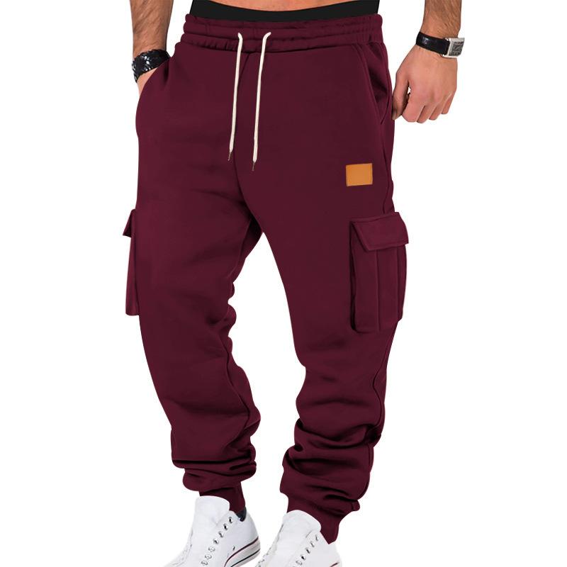 Neue Herren Herbst- und Winter-Sport- und Freizeithose Herren-Sport-Mehrfach-Taschen-Arbeitshose Jogginghose Herren XXXL bordeaux