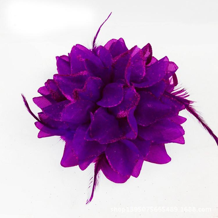 Fascinator-Corsage, 1 x Blumen-Feder-Brosche, Hochzeit, Kugelkopf-Haarspange 12.5x12.5cm violett