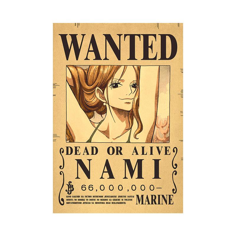 Anime One Piece Ruffy 3 Billion Bounty Wanted Poster Vier Kaiser Kid Actionfiguren Vintage Wanddekoration Poster Spielzeug Nami braun/schwarz