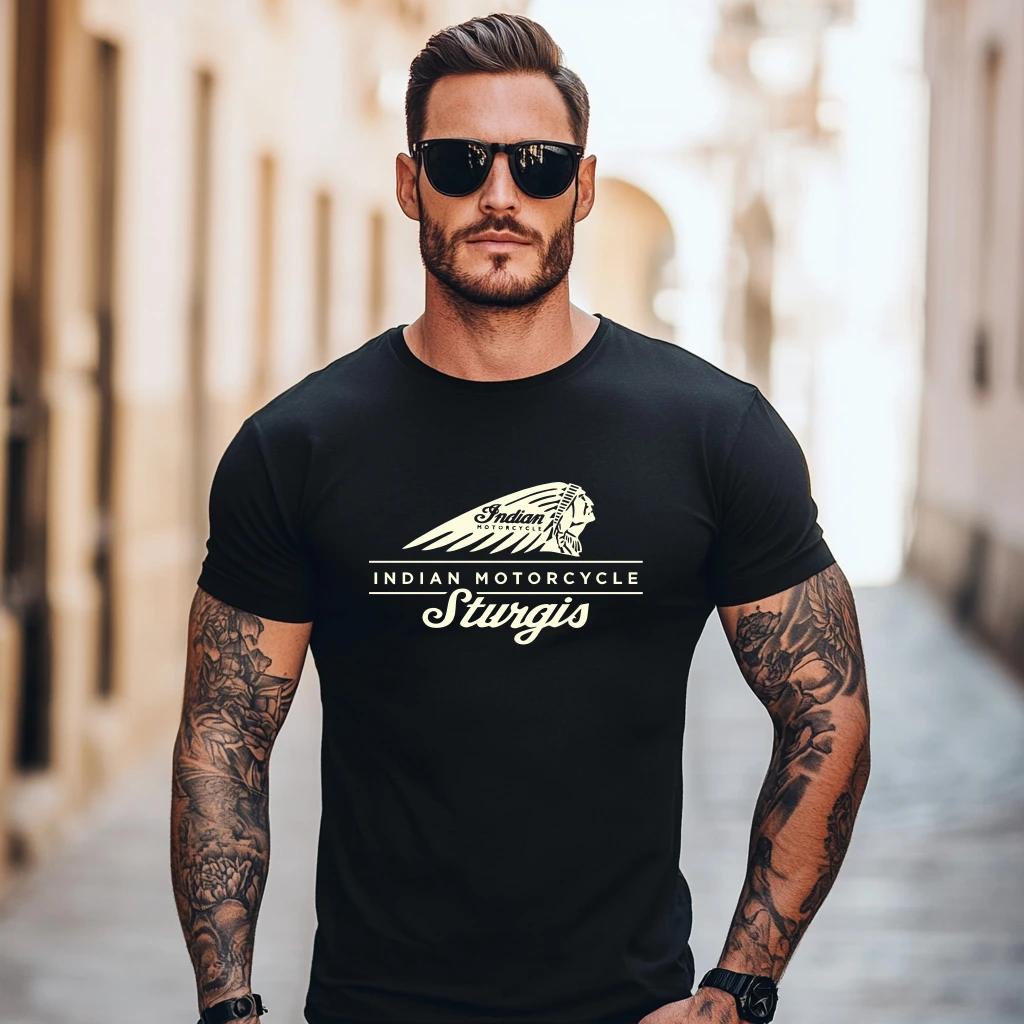 2026 Herren T-Shirt Lässig Indianer Motorrad T-Shirt Grafik Oversized Motorrad Biker Cafe Racer Chopper Vintage Streetwear T-Shirts XXL rot
