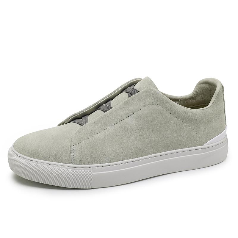 Mode Echte Leder Herrenschuhe Lässig Weiche Sohle Board Schuhe Flachsohle Trendig Modisch Atmungsaktiv Leicht Board Schuhe 38 khaki