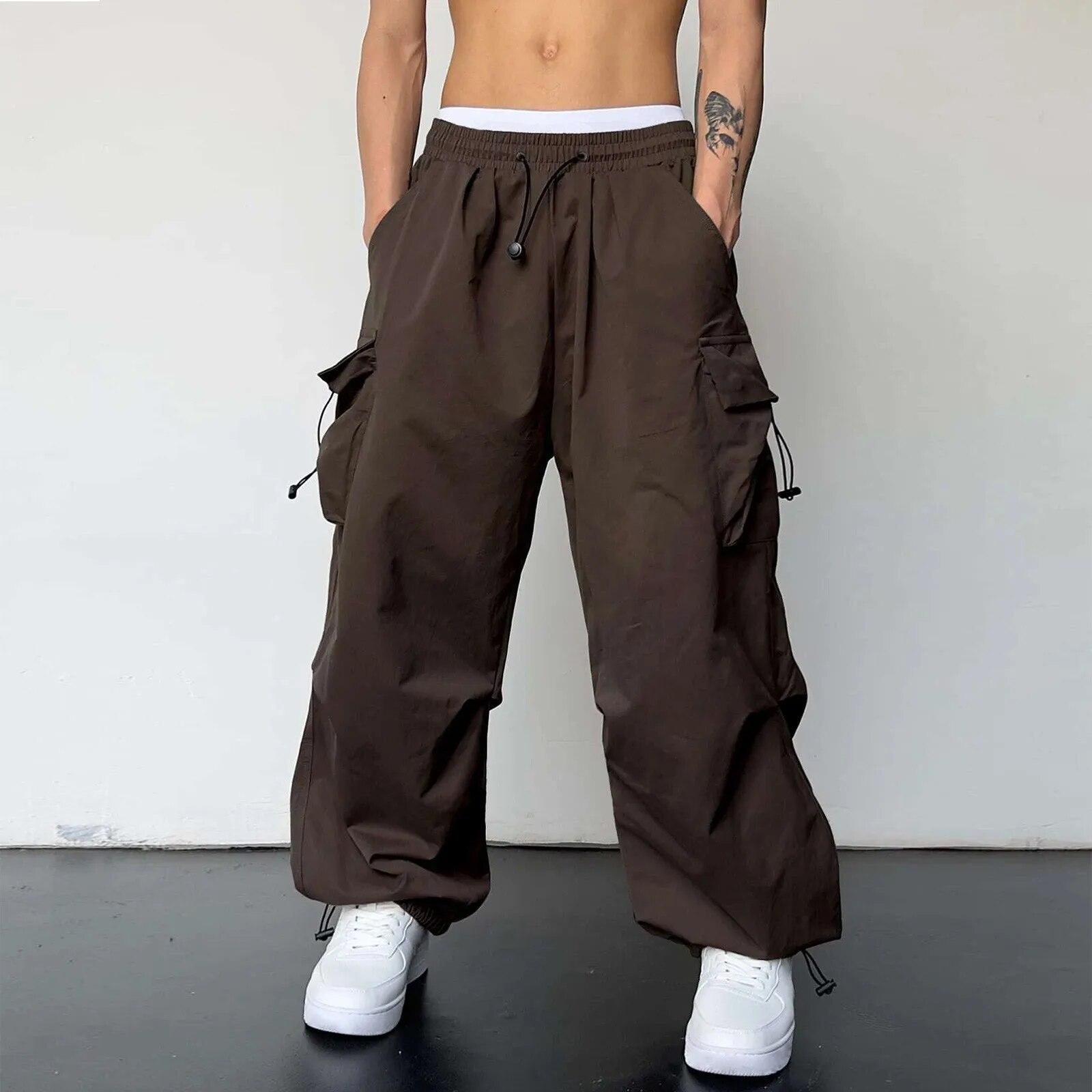 Streetwear Sommer Cargo Hosen Männer Multi-tasche Harajuku Mode Lässig männer Jogger Hosen Breites Bein Lose Hip Pop hosen XXL kaffeebraun