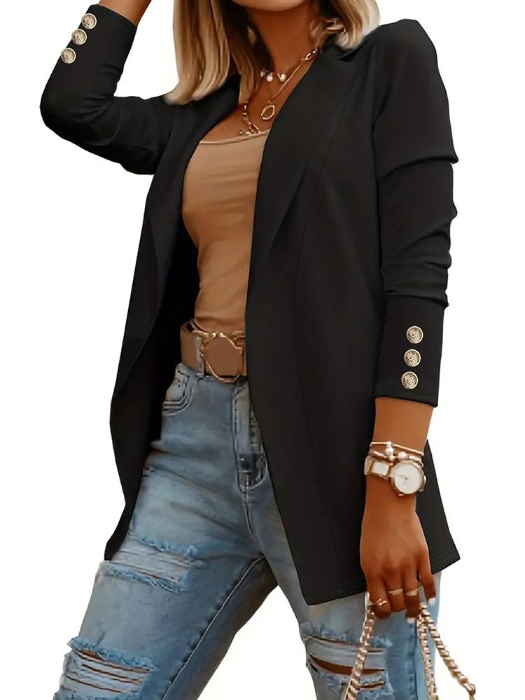 Herbst Winter Frauen Mode Einfarbig Revers Anzug Jacke Büro Freizeit Anzug M schwarz