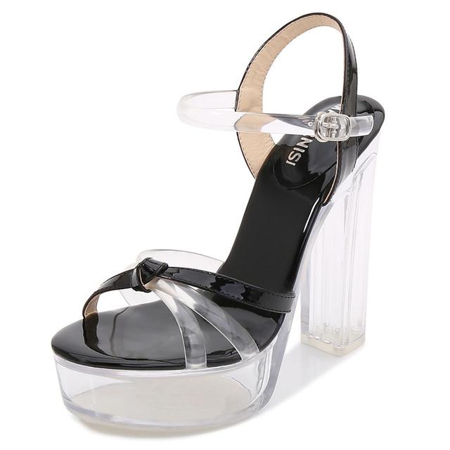 Damen 13cm High Heels 3,5cm Plateau Fetisch Sandalen Lady Klare Blockabsätze Klobige Sandalen Transparente Nachtclub Ballschuhe 41 schwarz
