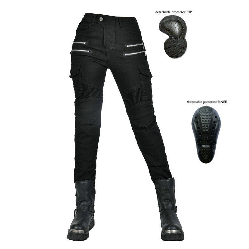 Motorradjeans, Damen-Motorrad-Reithosen, elastisch, Retro, personalisiert, lässig, sturzsicher XS black