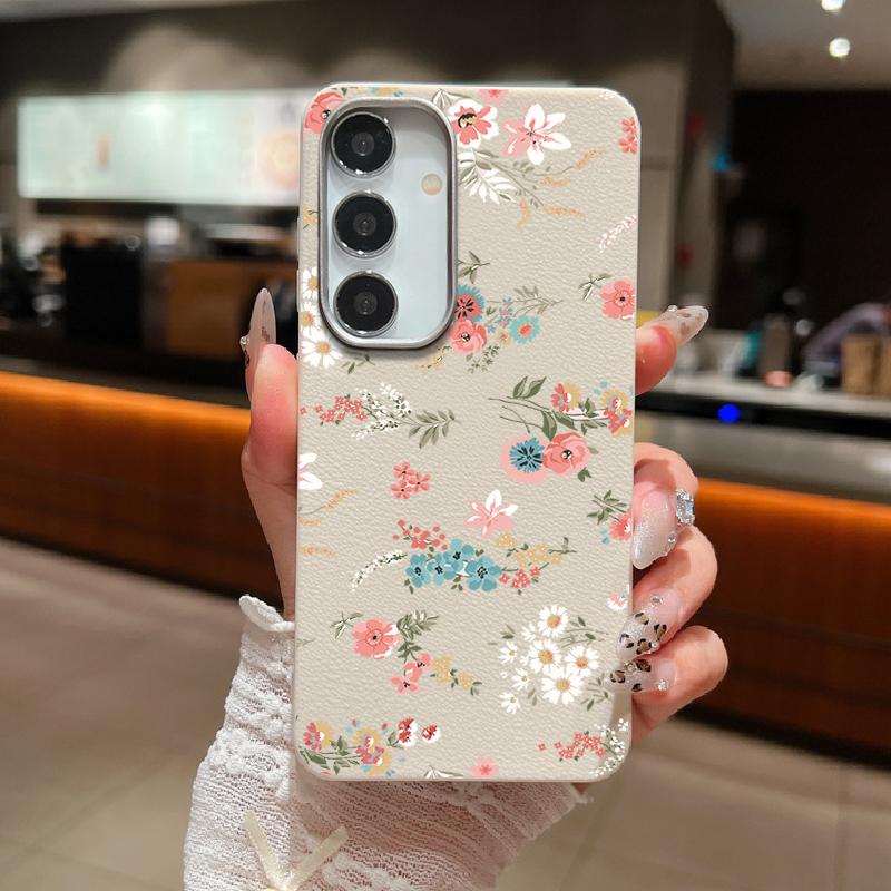 Retro Blumen Leder Textur TPU Hülle Für Samsung Galaxy S24 FE S25 S23 S22 Ultra S25 Edge A55 A56 A16 A15 A54 A26 Handyhülle For Samsung Galaxy S24 white