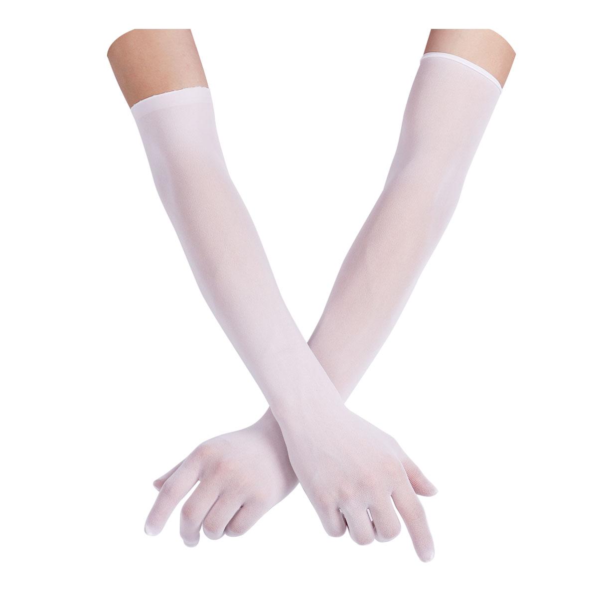 Sexy Frauen glatte, durchsichtige, nahtlose lange Handschuhe, Fäustlinge, Sonnenschutz, Brauthandschuh, durchsichtige Handschuhe weiß