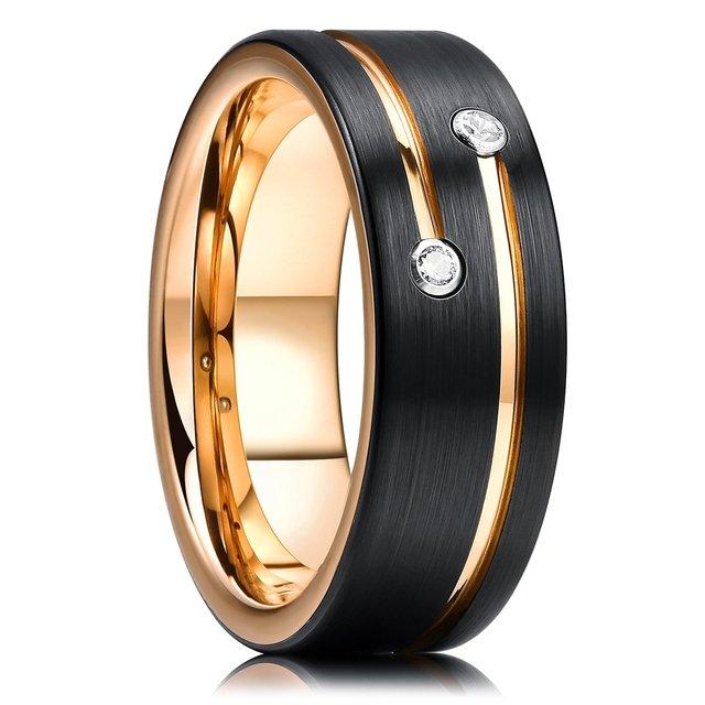 Trendy Männer 8mm Schwarz Wolfram Hochzeit Band Ringe Blau Gold Farbe Groove Abgeschrägte Kante Edelstahl Verlobungsringe für Männer 11