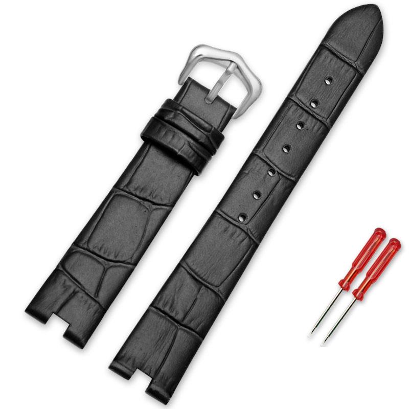 Echtes Leder Uhrenarmband für Cartier White Balloon WGBL005 Damenuhr Armband Dornschließe Schwarz Rot Rosa Kerbe 16*5mm Armband 16mm-5mm gray
