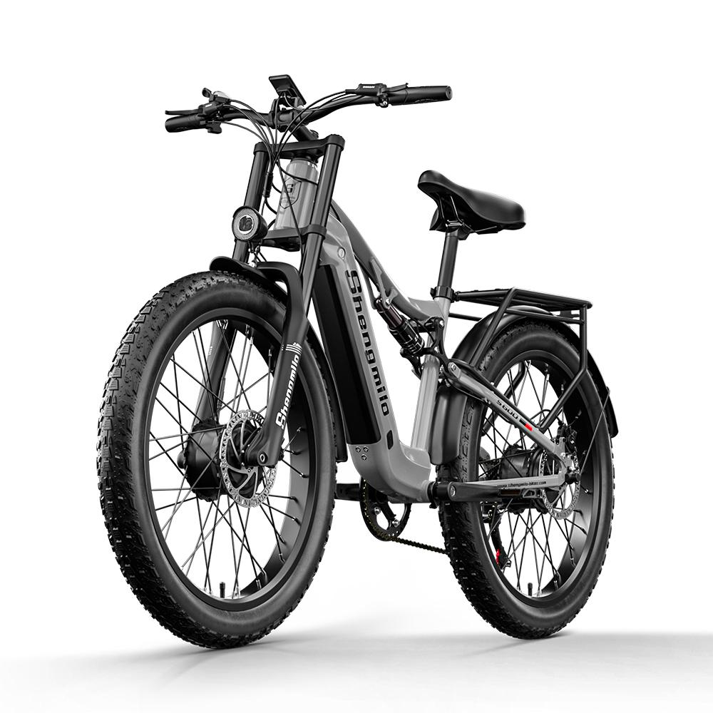 Shengmilo S600 E-Bike für Erwachsene, 2000 W, Doppelmotor, 48 V, 17,5 Ah, Elektrofahrrad, Samsung-Akku, 26 Zoll, breite Reifen, elektrisches Mountainbike grau