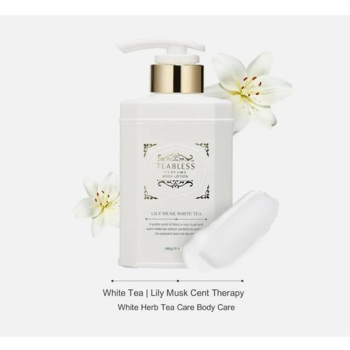 Teabless Parfümierte Körperlotion 480ml, Hypoallergen, Koreanische Kosmetik, Kbeauty, Probe LILY MUSK WHITE TEA