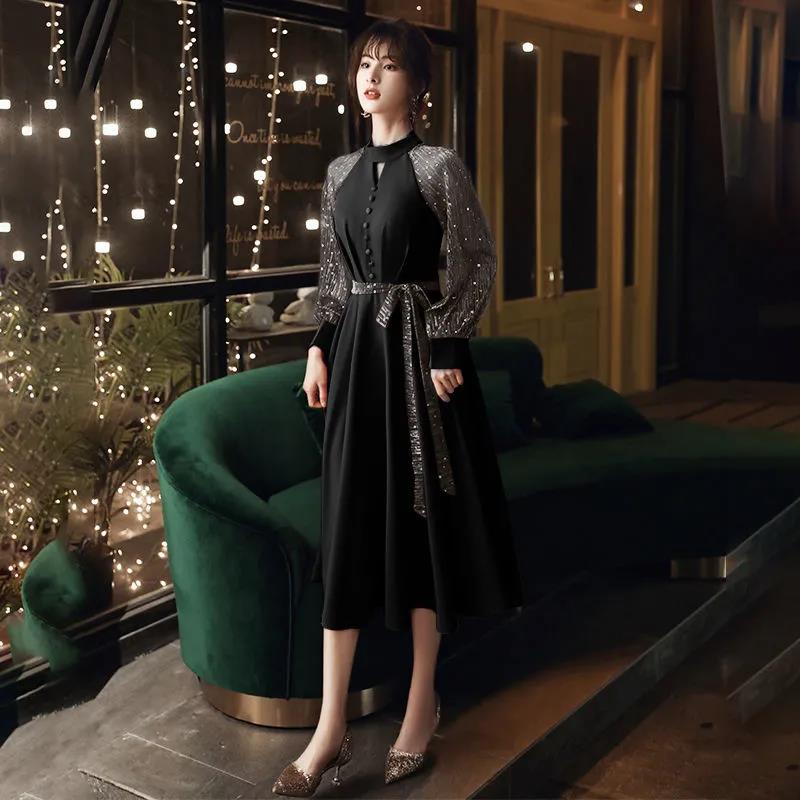 Abendkleid Host Beliebte Bankett Rock Kleid Taille War Dünner Mittellange Weibliche Frühling und Sommer XXL schwarz