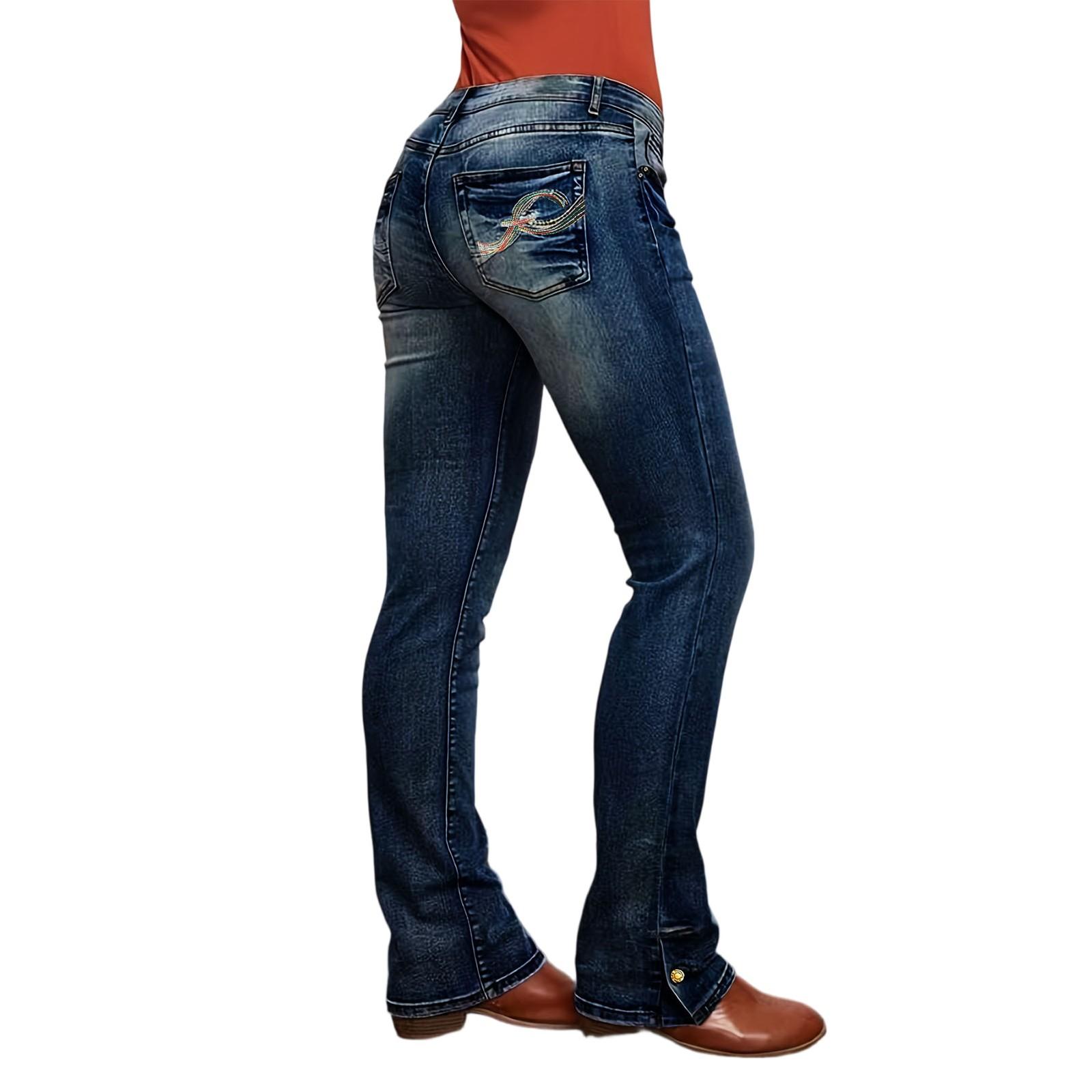 Damen Denim Klassisch Vielseitig Hohe Taille Modische Hose M dunkelblaue