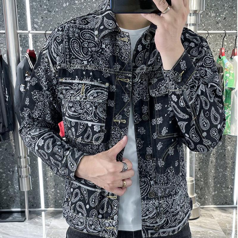 Modemarke Cashew Flower Jeansjacke Herren Neue Herbstmode Jeansjacke L gray