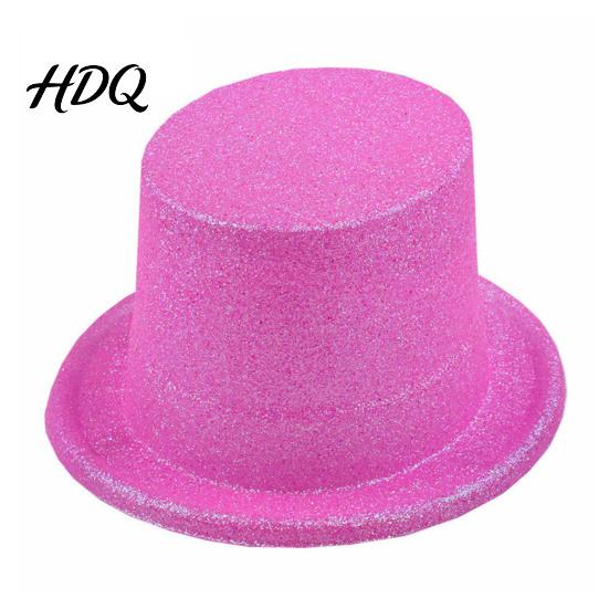 Modische Kostüm-Requisiten für Laufstege Glänzende Zylinder Glitzerhut Erwachsene Kinder Bunter Zaubererhut Viktorianisches Kostüm Weihnachten Leichter Fedora rosa