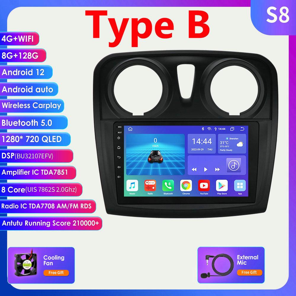 AI Voice 2 Din Android Autoradio für Renault Logan 2 Sandero 2 2012-2019 Navigation Carplay 4G Autoradio Multimedia Video Player GPS Autoradio RDS PC S8 8Core 8G 128G