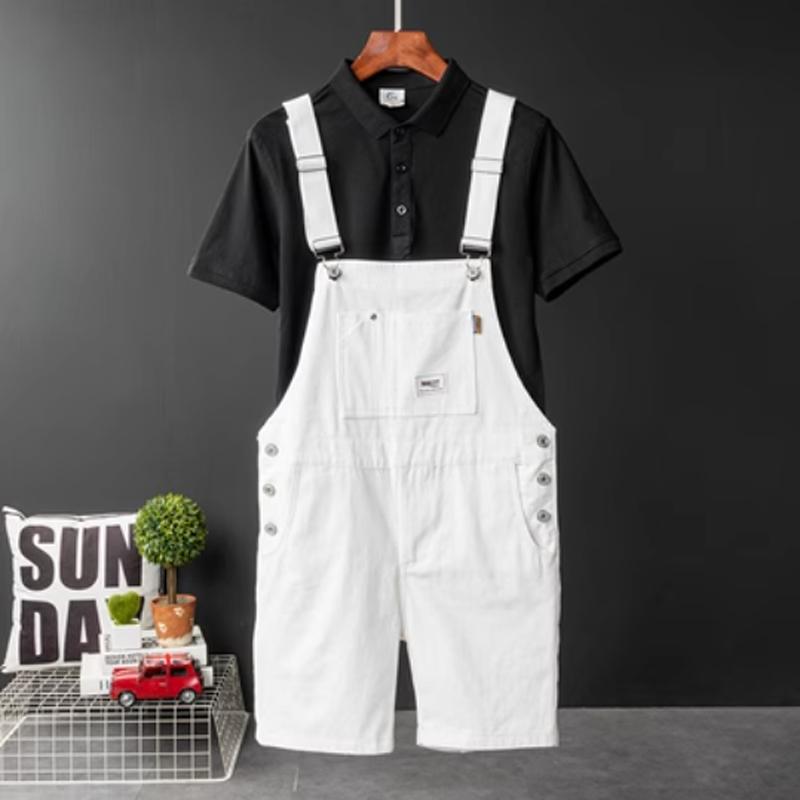 Herren Retro Latzhose Herren Sommer Locker Gerade Lässige Arbeitskleidung Shorts 3XL weiß