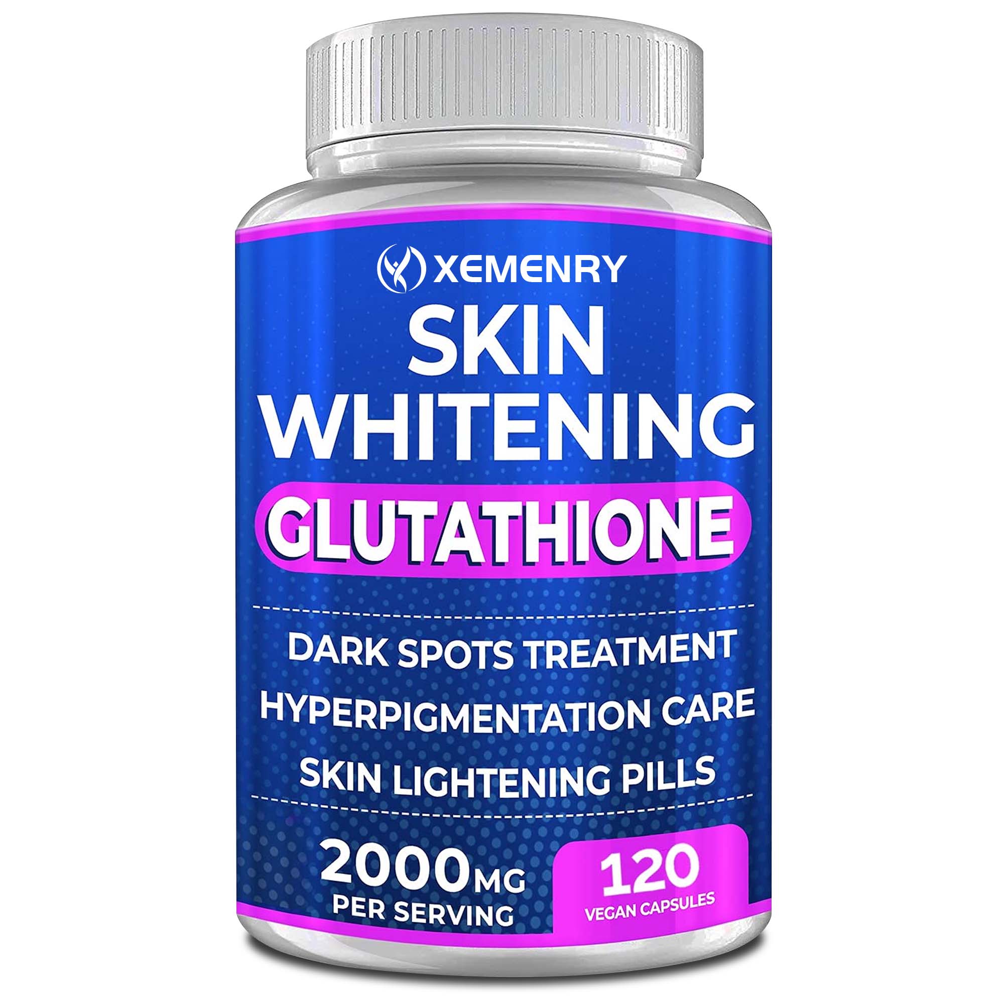 XEMENRY Glutathion Aufhellungs-Kapseln, 2000 mg Glutathion, Hocheffizientes Aufhellungs-Nahrungsergänzungsmittel, Antioxidans 120