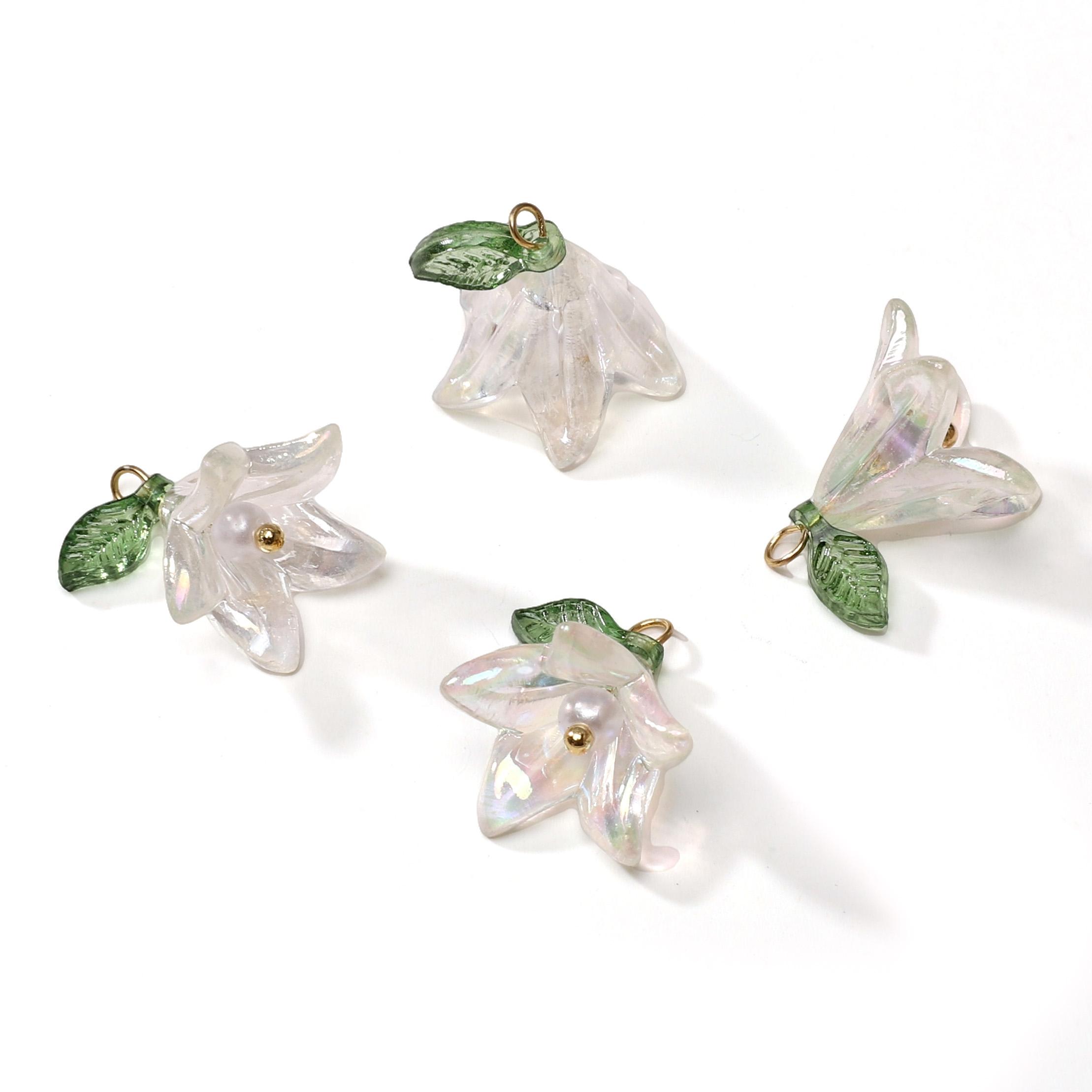 2/10 Stück Lilienanhänger Perle Acrylperlen Für DIY Halskette Armband Ohrringe Schmuckherstellung Bastelzubehör 2pcs weiß