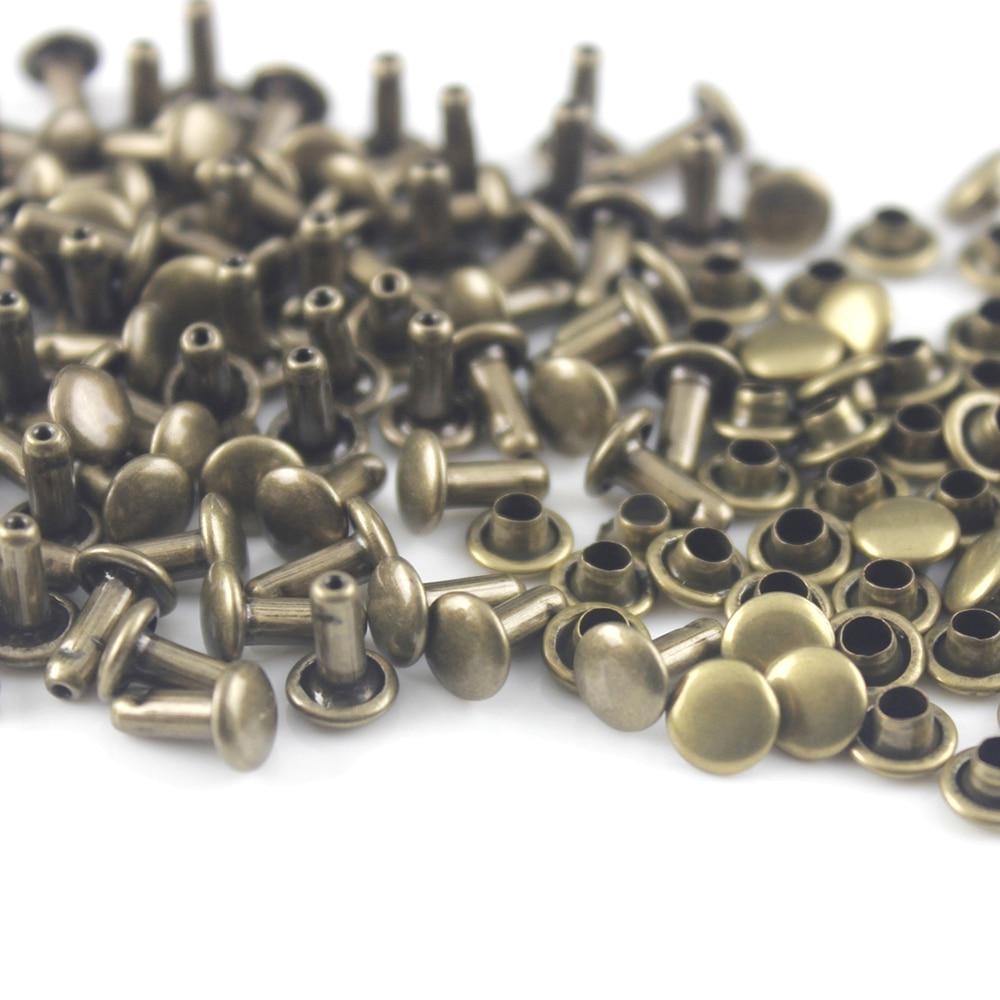 100 Sets 6/8 mm Metall-Doppelkappen-Nieten, runde Nieten für Lederhandwerk, Tasche, Gürtel, Kleidung, Kleidung, Schuhe, Haustier, Kragen, Dekor 6 x 8mm bronze