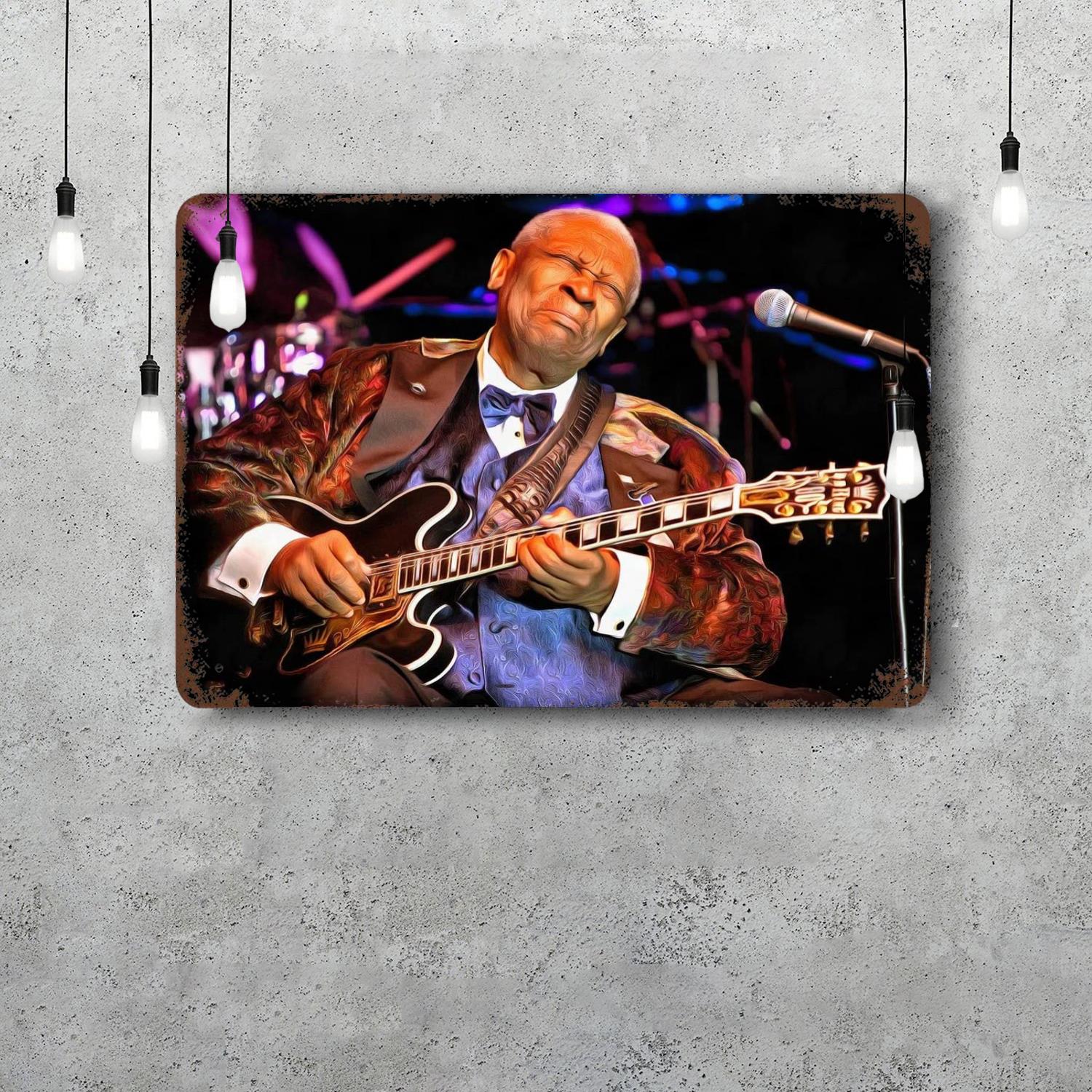 bb king Vintage Blechschild Heimdeko Wanddeko Kunst Wandbild Raumdekoration Dekoration Retro Metallschild Plakate 20x30cm(7.8x11.8inch) black