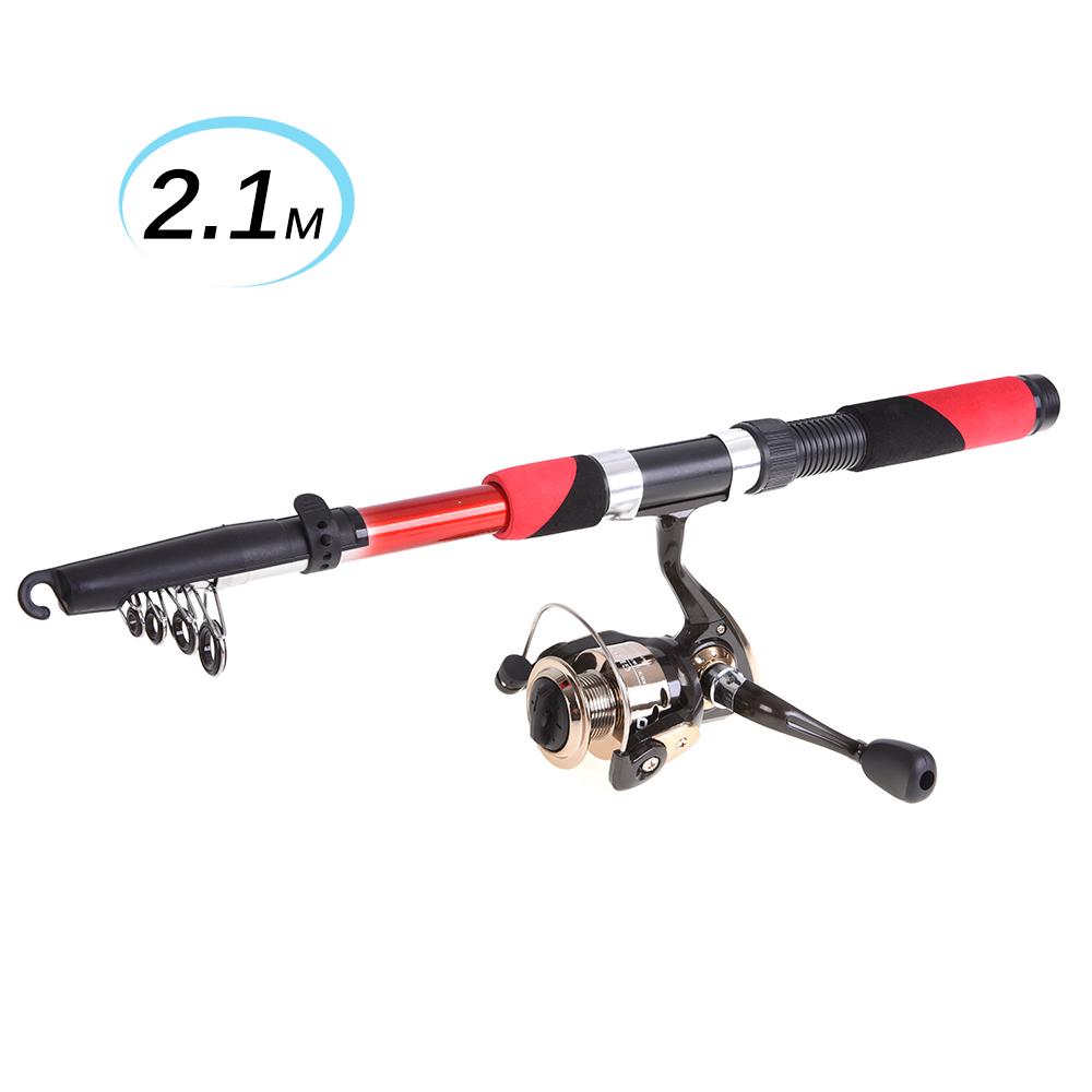 Lixada Angelgerät-Set, 2,1 m, Lescopique, Angelruten-Spinnrollen-Set rot
