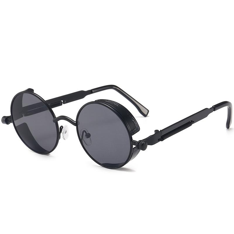 Klassische Gothic Steampunk Sonnenbrille Luxus Hochwertige Retro Sonnenbrille mit rundem Metallrahmen für Männer und Frauen, nicht polarisierte Brille grau/schwarz