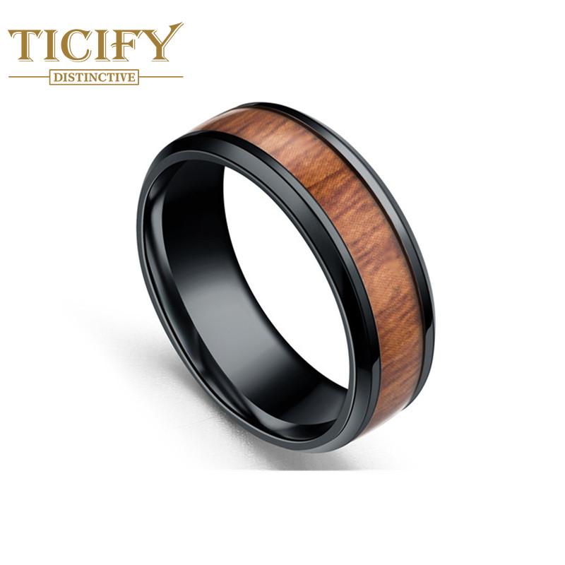 Edelstahl-Holzmaserungsring, europäischer und amerikanischer Retro-Titanstahlring, Herrenschmuck 13 schwarz