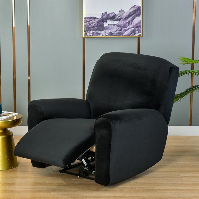 Einfarbiger, weicher Samt-Stretch-Lazy-Boy-Liegestuhlbezug, Stuhlhussen, Liegestuhl-Schonbezug für Zuhause schwarz