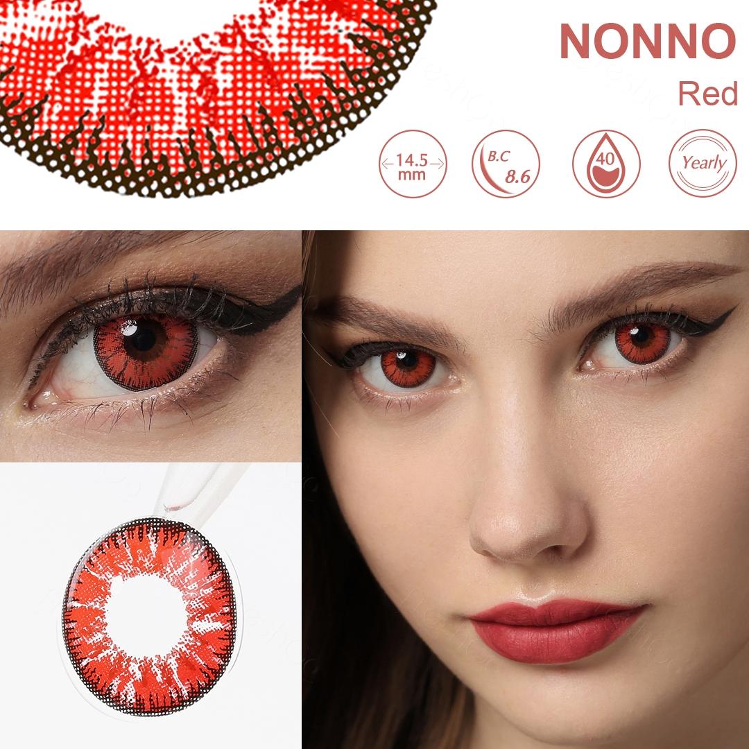 (0,00~-8,00) FreshGo verschreibungspflichtige farbige Kontaktlinsen, weiche Kontaktlinsen mit Qualitäts-Jahresfarblinsen und Korrektur-Cosplay-Linsen -6.00 rot