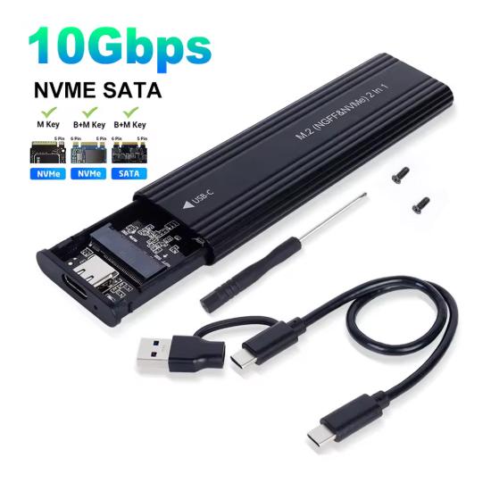 M2 SSD Gehäuse M.2 NVMe SATA SSD Gehäuse M.2 auf USB Typ C SSD Adapter 10Gbps USB 3.1 Externes Gehäuse Unterstützt M und B und B&M Keys NVME SATA 10Gbps