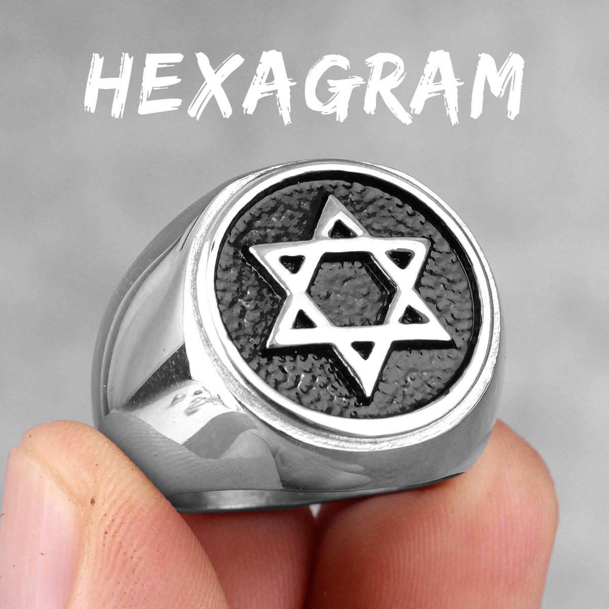 Judentum Hexagramm Davidstern Edelstahl Herrenringe Punk Hip Hop für Männlich Junge Biker Schmuck Kreativität Geschenk 13 white