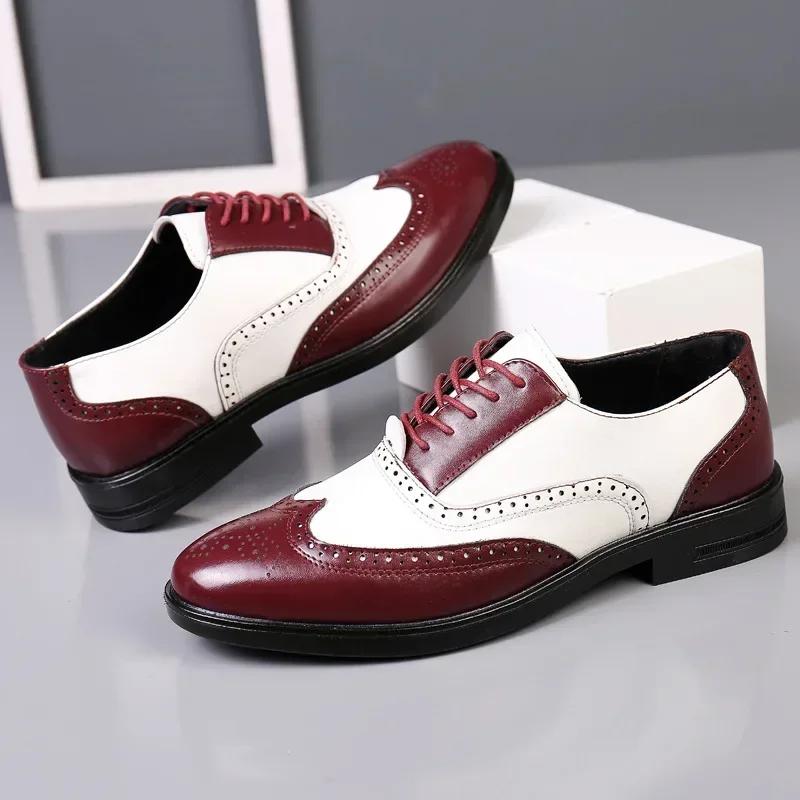 Mischfarben Herren Abendschuhe Retro Herren Lederschuhe Business Herren Barock Schuhe Casual Herren Oxford Schuhe Erkek Ayakkabı 43 rot