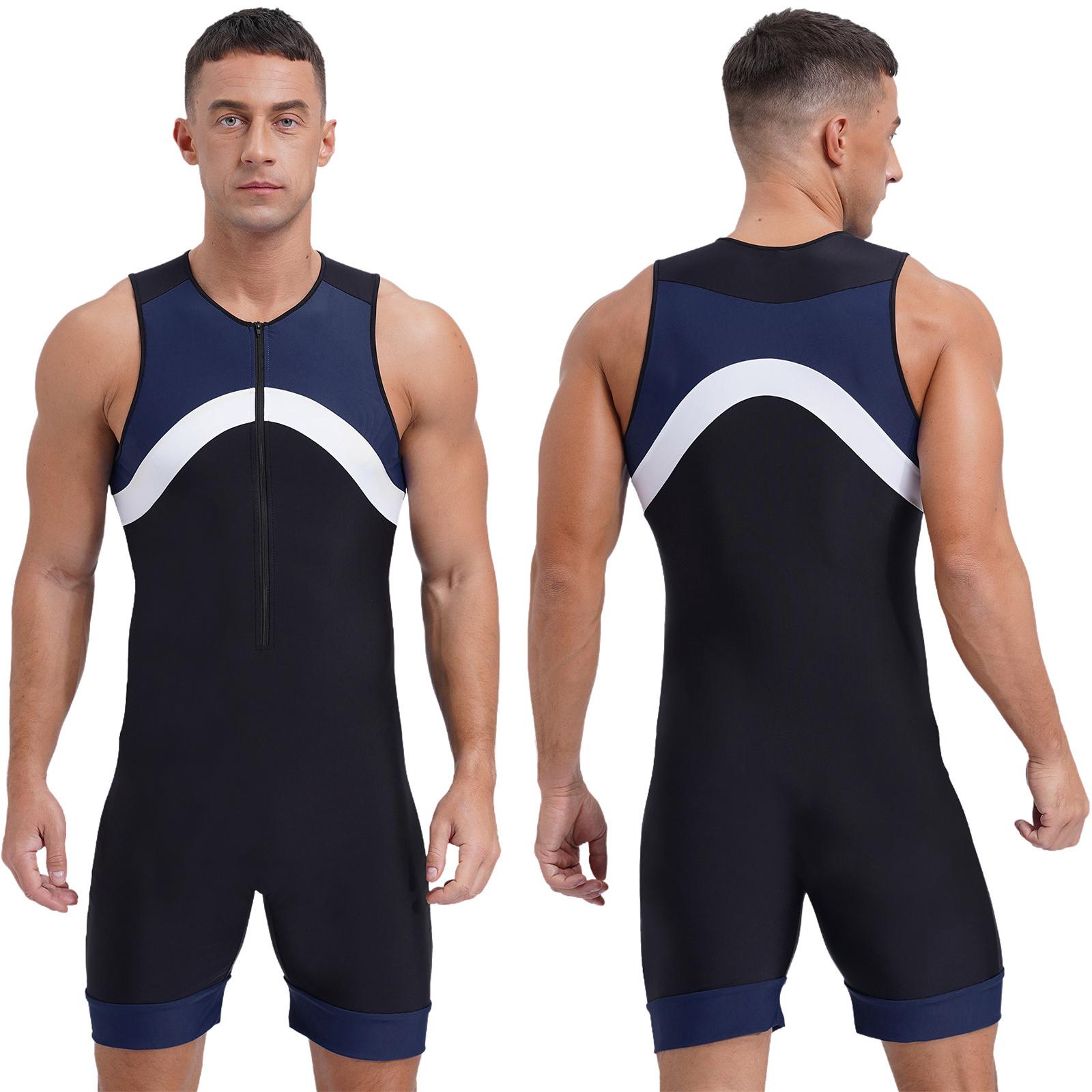 Herren Badeanzug Einteiler Jumpsuit Shorty Neoprenanzug Badeanzug Sportliche Bademode 3XL navy blau