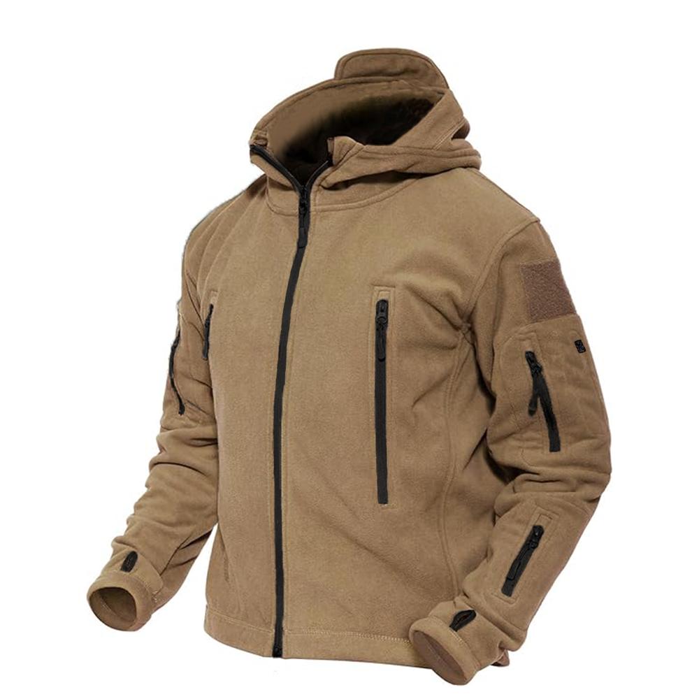 Herbst Herrenjacke Mäntel Outdoor Fleece Casual Top Herren Outdoor Wandern Taktische Kapuzenjacke mit Reißverschluss XXXL khaki