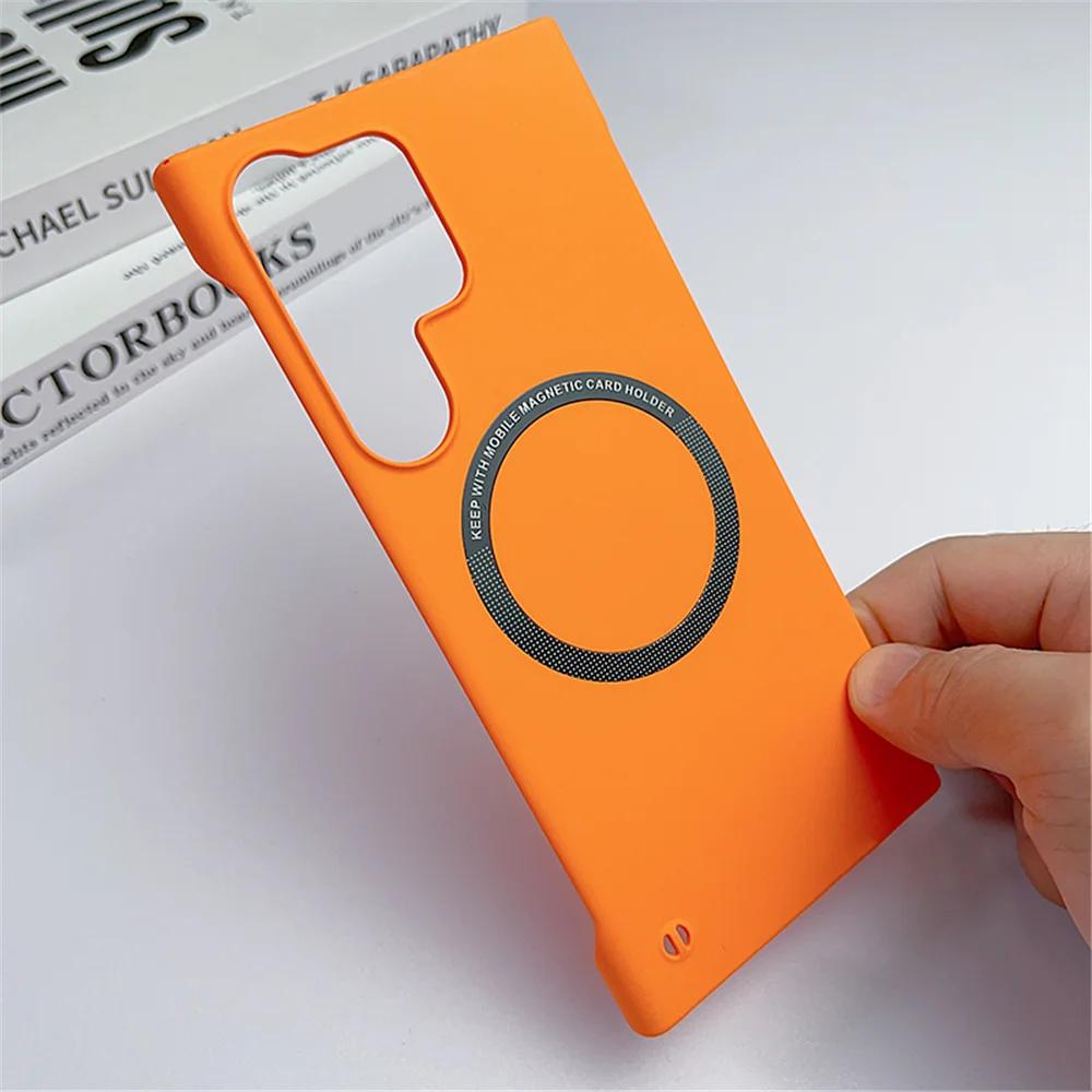 Ultradünne Matte Rahmenlose für Magsafe Hülle für Samsung Galaxy S26 Ultra S26 Pro S25 Edge Plus S24 FE S23 S22 S21 S20 Magnetische Kabellose Ladehülle For Samsung S26 Edge orange