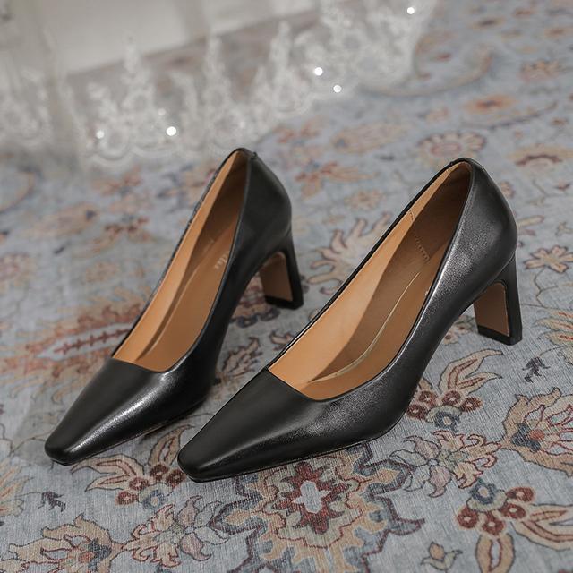 Frühling Ins Elegante Frauen 5cm Block High Heels Pumps Designer Büro Dame Karree Braun Beige Heels Hochzeit Kleid Schuhe 5 schwarz