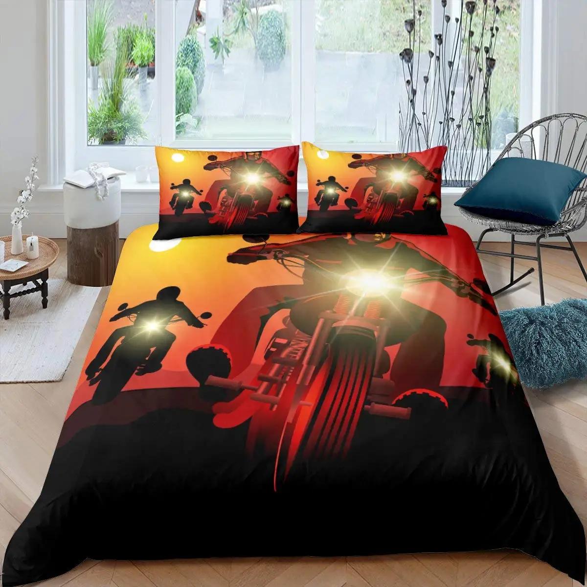 3D Motorrad Bettwäscheset Queen Bettwäsche Bettbezugset Bettwäscheset Bettdecke Queen Schlafzimmer Bettdecke Set Bettset 240x210cm 3pcs schwarz