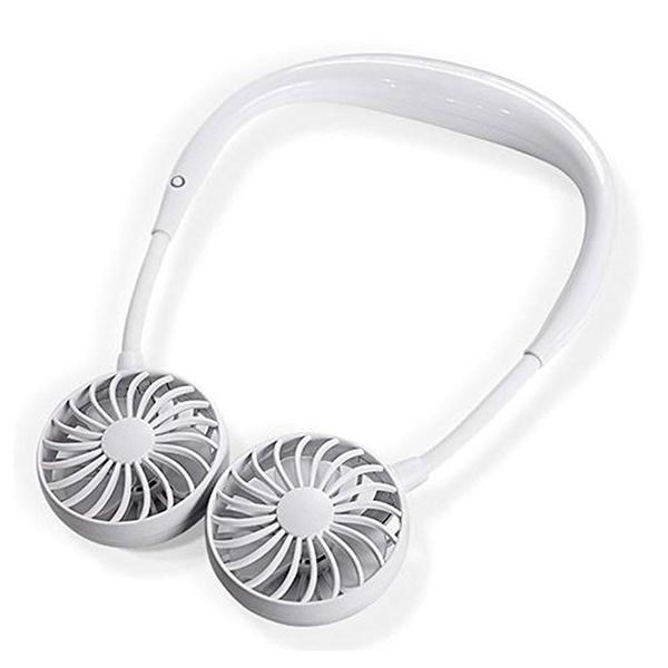 Neuer Nackenbügel-Ventilator, handfreier Mini-Hals-Doppelventilator, tragbarer tragbarer Nackenbügel mit wiederaufladbarem USB-Anschluss weiß