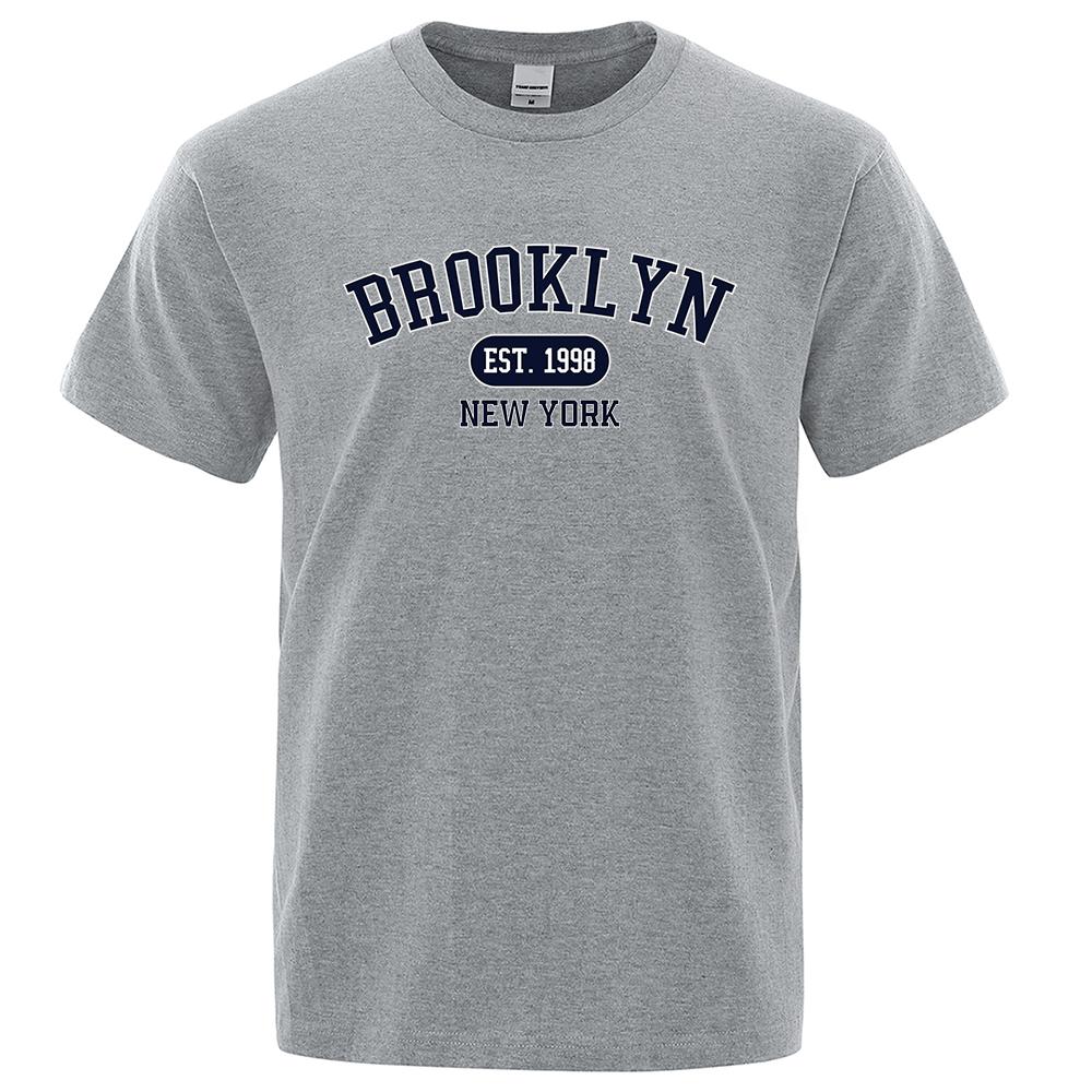 Brooklyn Est.1998 New York T-Shirts mit Buchstabendruck für Herren und Damen, lässig, kurzärmelig, atmungsaktiv, modische Oberteile, Baumwolle, übergroße T-Shirts 2XL
