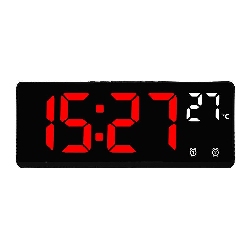 Sprachsteuerung Spiegel Wecker Digitale Temperatur Dual Alarm Snooze Desktop Tischuhr Nachtmodus 12/24H LED Uhr Uhr Acrylic rot/schwarz