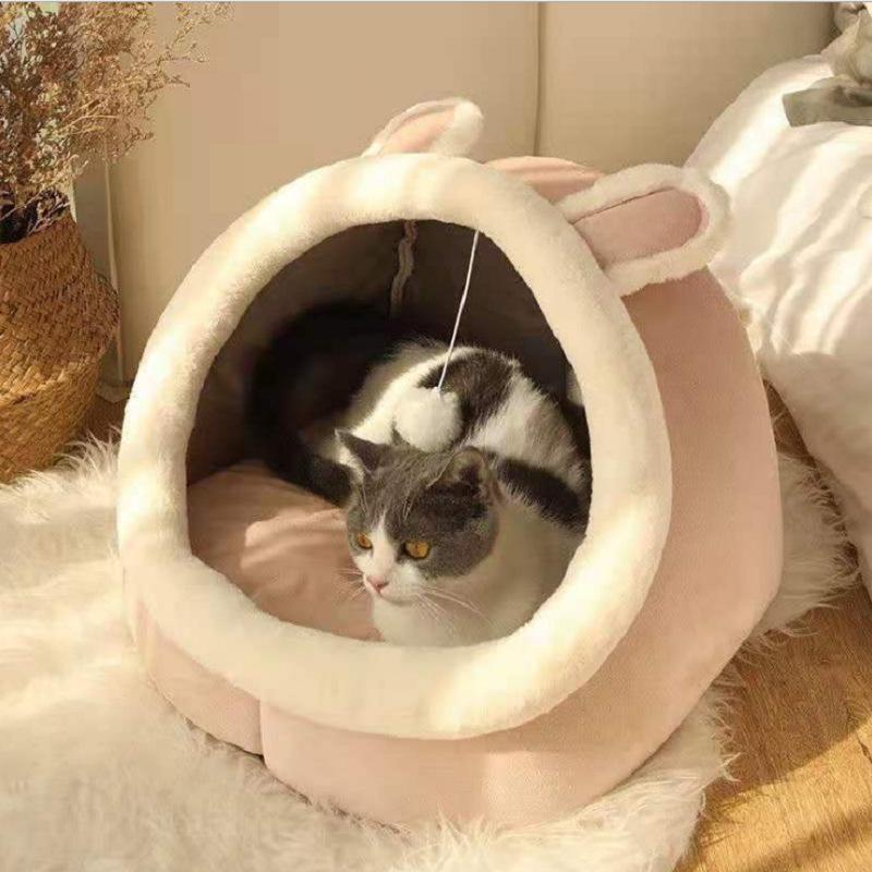 Katzenbett Haus Zwinger Nest Runde Haustiere Schlafhöhle Kätzchenbetten Haustierkorb Gemütliche Kätzchenliege Kissen Katzenhaus Zelt Hundehütte M(40X40X32cm)