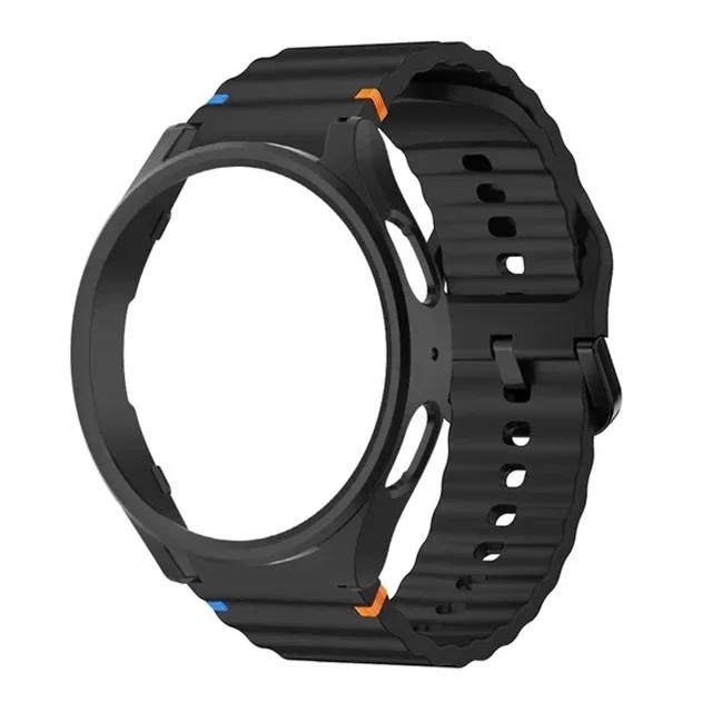 Hülle und Armband für Samsung Galaxy Watch 7 6 5 4 40 mm 44 mm, offizielles Silikonband, PC-Schutzhülle, Bumper für Samsung Galaxy Watch 6Classic Galaxy Watch 7 40mm schwarz